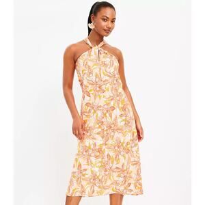 LOFT | Tropical Sunset Palm Keyhole Halter Midi Dress Women's XL